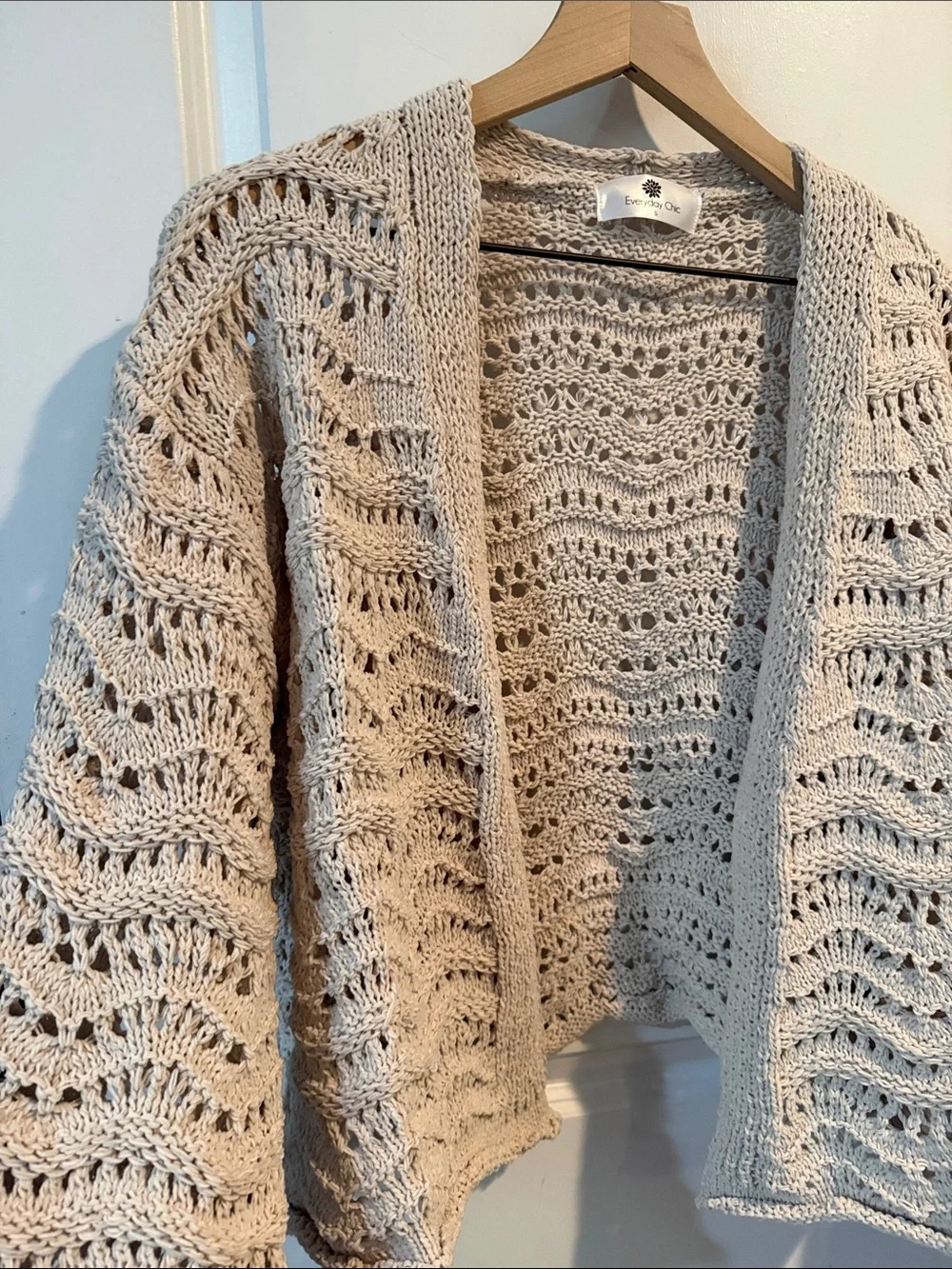 Open-Knit Cream Crochet Cardigan